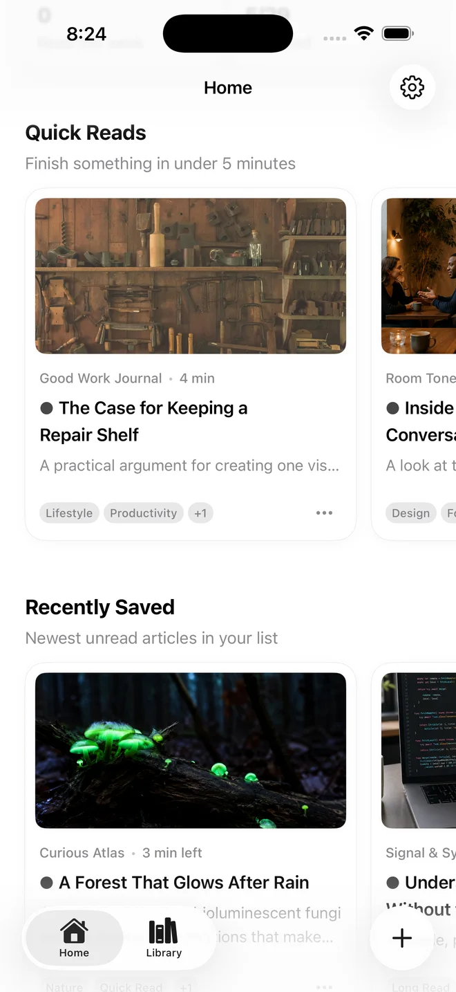 PagePanda Inbox showing a saved article with its reading time and tags.