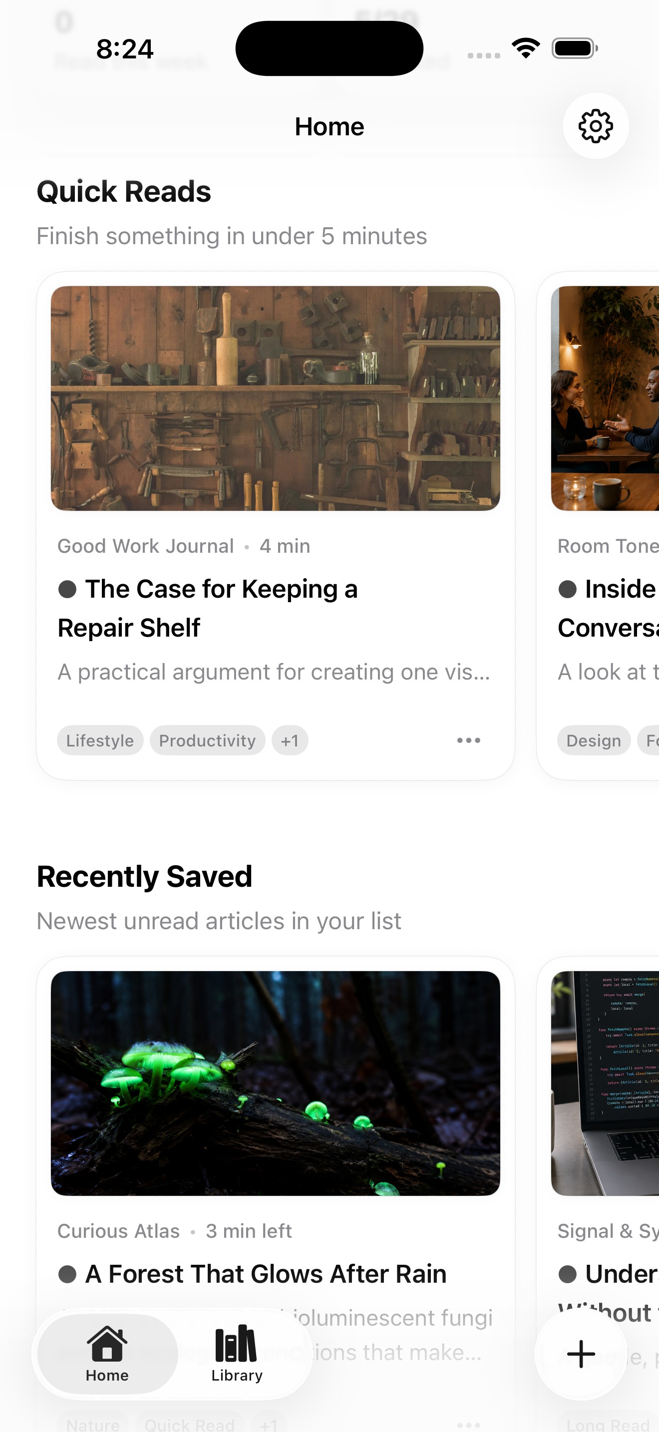 PagePanda Home on iPhone showing reading sections
